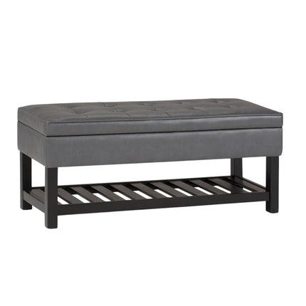 44" Gray and Dark Brown Leather Ottoman With Storage