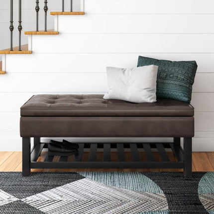 44" Brown and Dark Brown Leather Ottoman With Storage