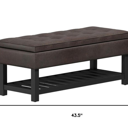 44" Brown and Dark Brown Leather Ottoman With Storage
