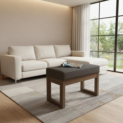 27" Ebony and Brown Fabric Footstool