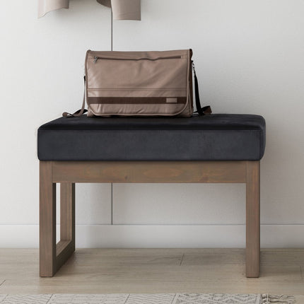 27" Black and Brown Leather Footstool