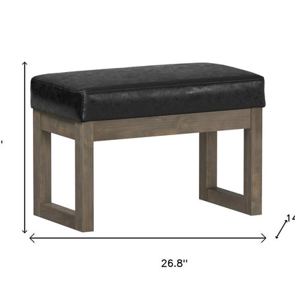 27" Black and Brown Leather Footstool