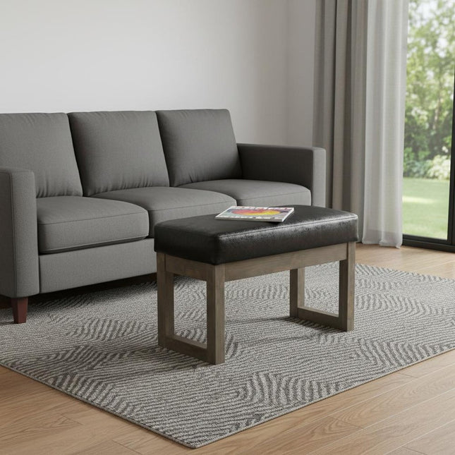 27" Black and Brown Leather Footstool