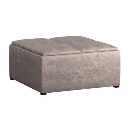 35" Gray and Black Leather Cocktail Ottoman With Storage
