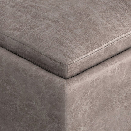 35" Gray and Black Leather Cocktail Ottoman With Storage