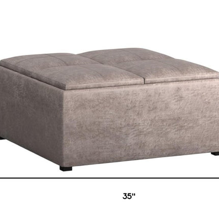 35" Gray and Black Leather Cocktail Ottoman With Storage