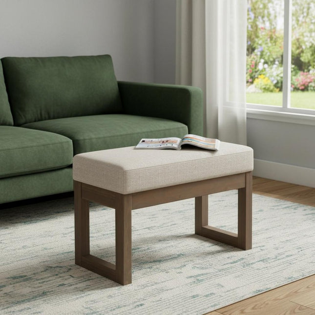 27" Platinum and Brown Fabric Footstool