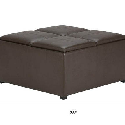 35" Brown and Dark Brown Leather Cocktail Ottoman With Storage