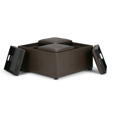 35" Brown and Dark Brown Leather Cocktail Ottoman With Storage