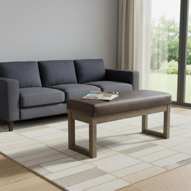 27" Brown Leather Footstool