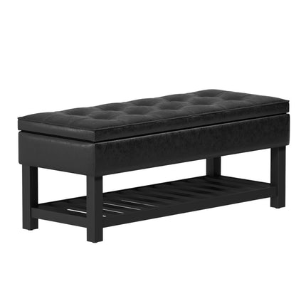 44" Black and Dark Brown Leather Ottoman With Storage