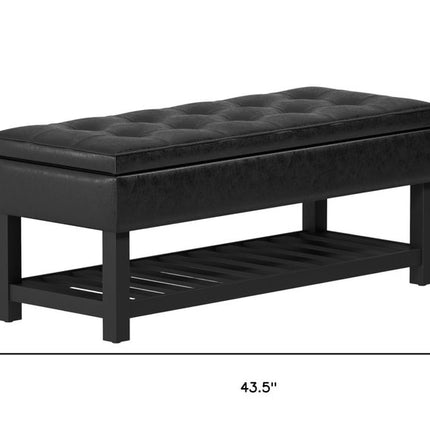 44" Black and Dark Brown Leather Ottoman With Storage
