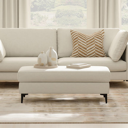 48" Cream and Black Fabric Ottoman