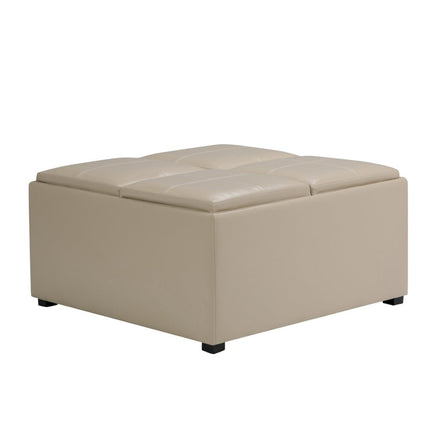 35" Cream and Dark Brown Leather Cocktail Ottoman With Storage