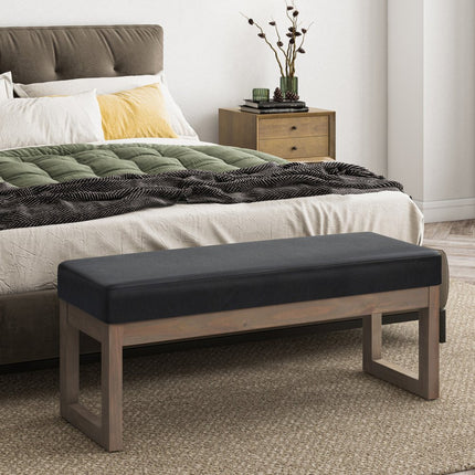 44" Black and Brown Leather Ottoman
