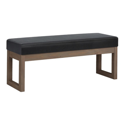 44" Black and Brown Leather Ottoman