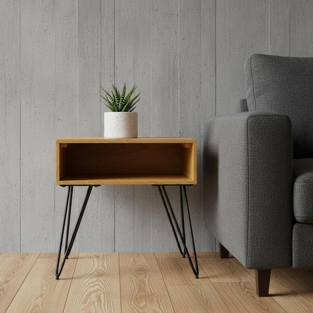 23" Oak Metal Square End Table