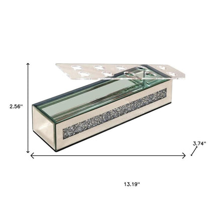 13" Silver Crystal And Mirrored Glass Table Vase With Crystals