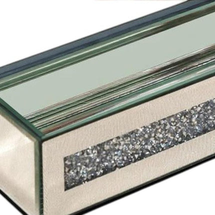 13" Silver Crystal And Mirrored Glass Table Vase With Crystals