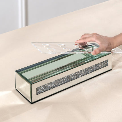 13" Silver Crystal And Mirrored Glass Table Vase With Crystals