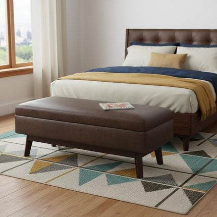 48" Brown Leather Cocktail Ottoman With Storage