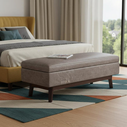 48" Gray and Brown Leather Cocktail Ottoman With Storage