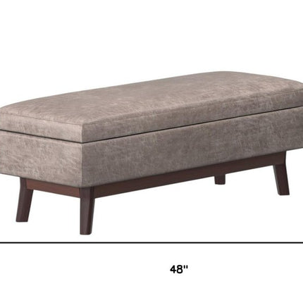 48" Gray and Brown Leather Cocktail Ottoman With Storage