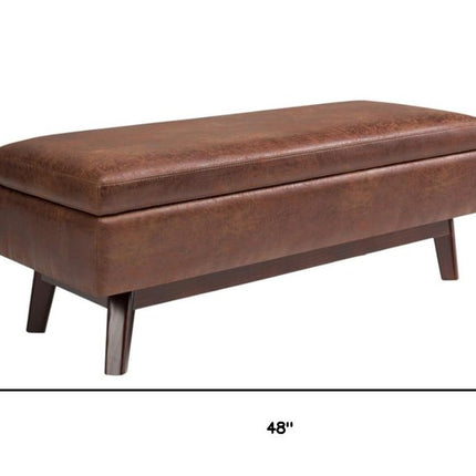 48" Brown Leather Cocktail Ottoman With Storage