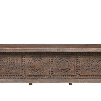 54" Brown Solid Wood Medallion Storage Ottoman