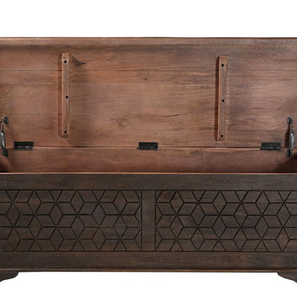 52" Brown Solid Wood Geometric Storage Ottoman