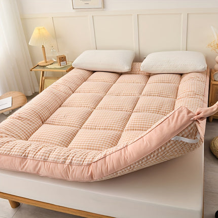 1pc Soft And Warm Japanese-Style Grid Mattress, Foldable, Suitable for Floors And Tatami, Usable in All Seasons