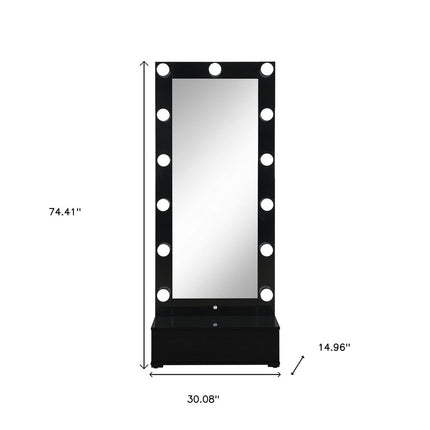 74" Black Wood Lighted Freestanding Framed Full Length Mirror