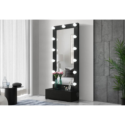 74" Black Wood Lighted Freestanding Framed Full Length Mirror