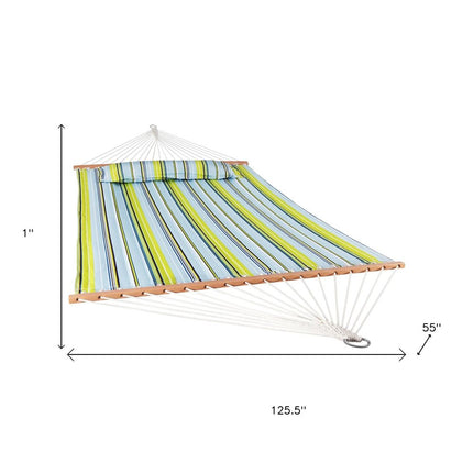 Aqua And Lime Green Striped Double Hammock