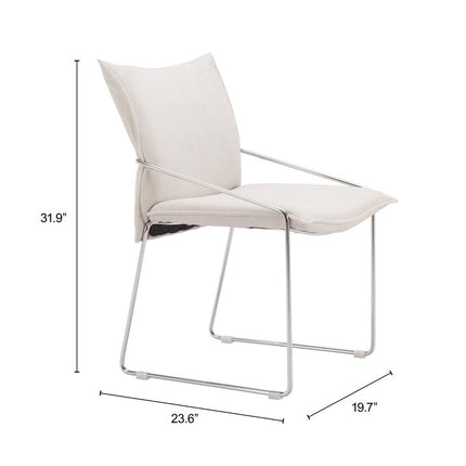 Set of Two White and Silver Upholstered Dining Arm Chairs
