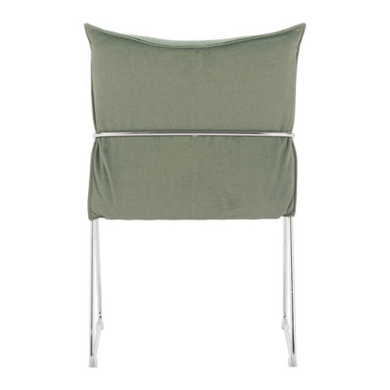 Set of Two Green and Silver Upholstered Dining Arm Chairs