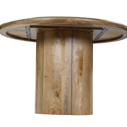 Five Piece Brown Round Solid Wood Dining Set with Four Chairs