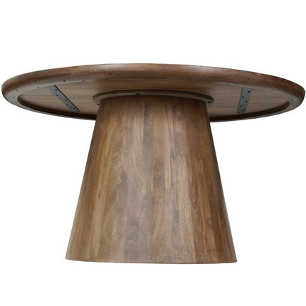 Five Piece Brown Round Solid Wood Dining Set with Four Chairs