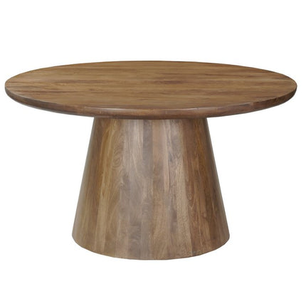 Five Piece Brown Round Solid Wood Dining Set with Four Chairs