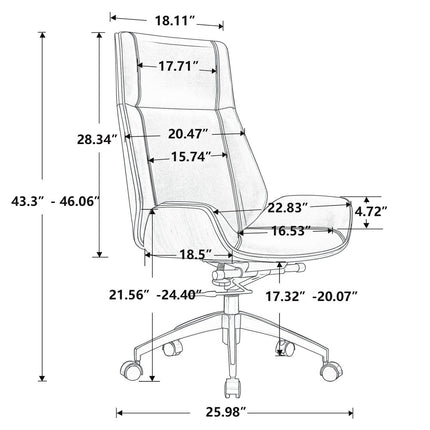 Black Rosewood and Silver Adjustable Height Swivel Rolling Executive Office Chair