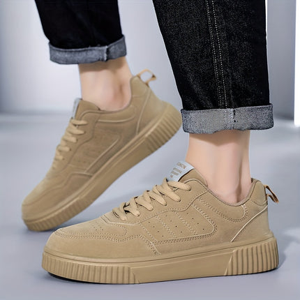 Men's Lightweight Lace-Up Casual Sneakers - Stylish Beige Low-Top Skate Shoes with Durable MD Sole,
