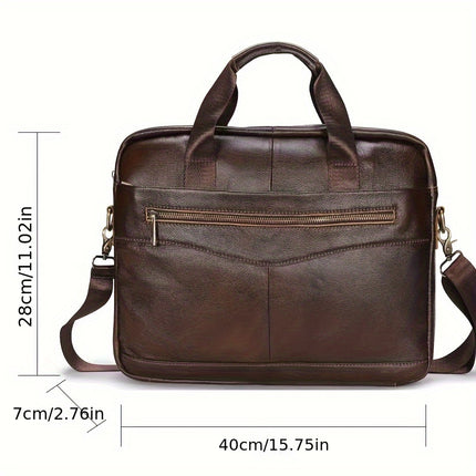 Men's Genuine Leather Full-Grain Cowhide Business Crossover Laptop Briefcase Handbag