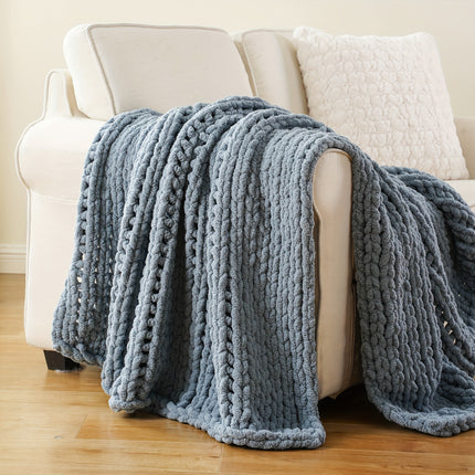 50"x60" Chunky Throw Blanket - Thick & Soft Chenille Yarn Oversized Green