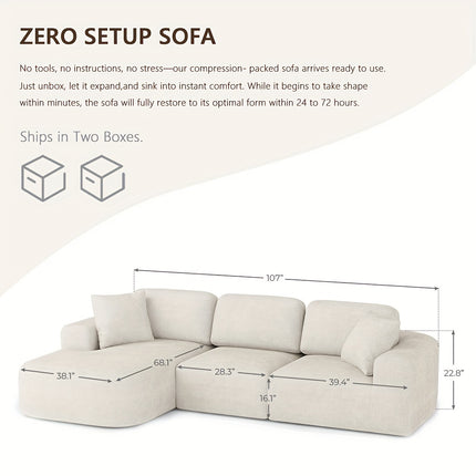 Sofa Couch with Chaise, No Assembly Required, Modern Boucle-Inspired Upholstery