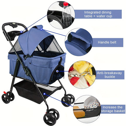 2-in-1 Convertible Dog Stroller & Carrier with Removable Crate Transport Bag – Foldable Pet Tote with Safety Belt, Adjustable Canopy, Storage Basket, Shock Absorber Wheels & 360° EVA Tires for Small/Medium Dogs & Cats, Pet
