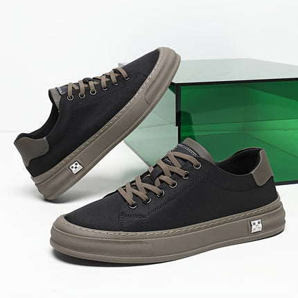 Men's Fashion Sneakers - Comfort Inner with Faux Insole - Fabric Upper Low-Top Shoes - Solid Color and Lace-Up