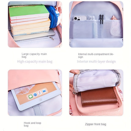 Cute  Plaid Bowknot Backpack for Girls - Lightweight, Durable Nylon Schoolbag with Multiple Compartments