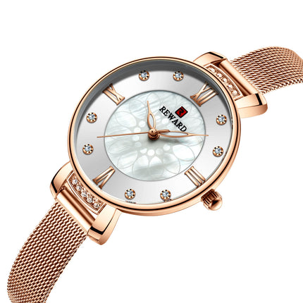 Delicate Shell Diamond Milanese Mesh Strap Ladies Watch