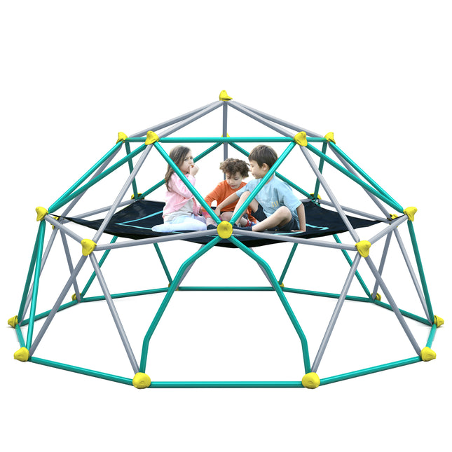 12ft Geometric Dome Climber Play Center, Kids Climbing Dome Tower with Hammock, Rust & UV Resistant Steel Supporting 1000 LBS