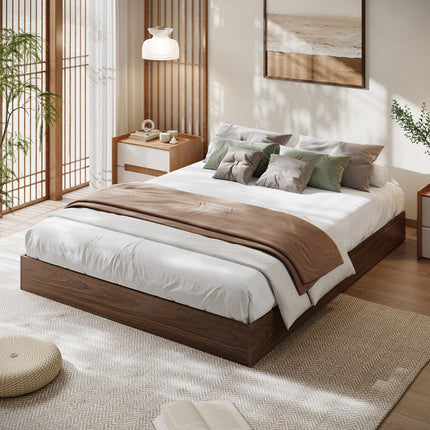 Platform Bed Frame King Size, Wooden Slat Support, No Box Spring Needed, Easy Assembly, Walnut